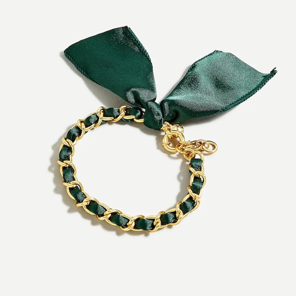 J. Crew Gold/Green Ribbon Bracelet